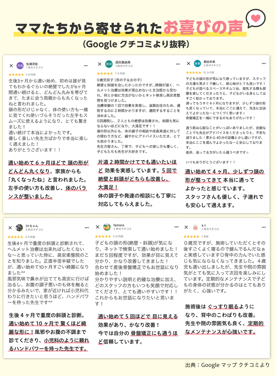 ママたちから寄せられたお喜びの声